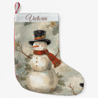 Petite Chaussette De Noël Vintage Cute Christmas Snowman 