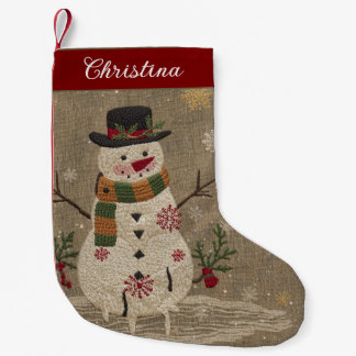 Petite Chaussette De Noël Vintage Cute Christmas Snowman