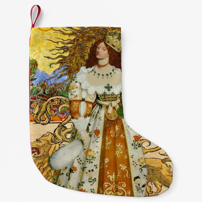 Petite Chaussette De Noël Vintage femme Soleil d'or : Leo Zodiac Collage Art (Devant)