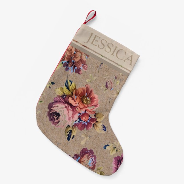 Petite Chaussette De Noël Vintage Floral Rustique Personnalisé (Devant (Accrochage))