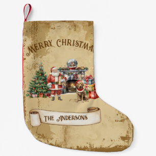 Petite Chaussette De Noël Vintage Joyeux Arbre de Noël Santa Claus Chien Cad