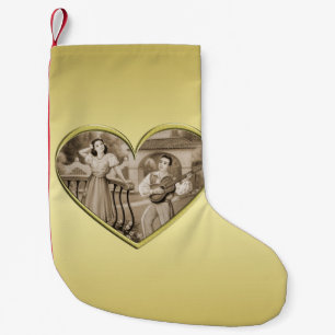 Petite Chaussette De Noël Vintage Romance couple, homme et femme, or