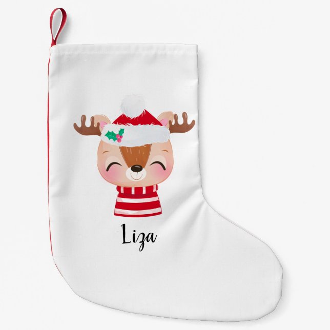 Petite Chaussette De Noël Visage de rennes souriants de Noël (Devant)