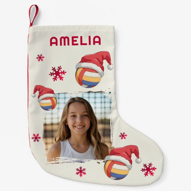 Petite Chaussette De Noël Volleyball Santa Hat Name Photo Christmas  (Devant)