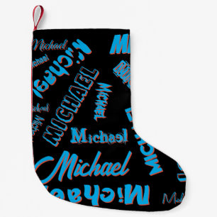 Petite Chaussette De Noël Votre nom motif monogramme bleu rouge noir couleur