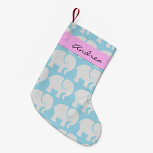 Petite Chaussette De Noël Votre nom - troupe d'éléphants - bleu gris