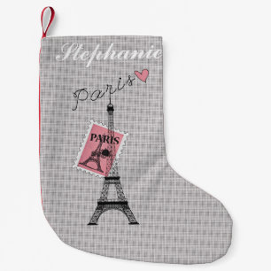 Petite Chaussette De Noël Voyageons à Tour Eiffel, au timbre, et au coeur d