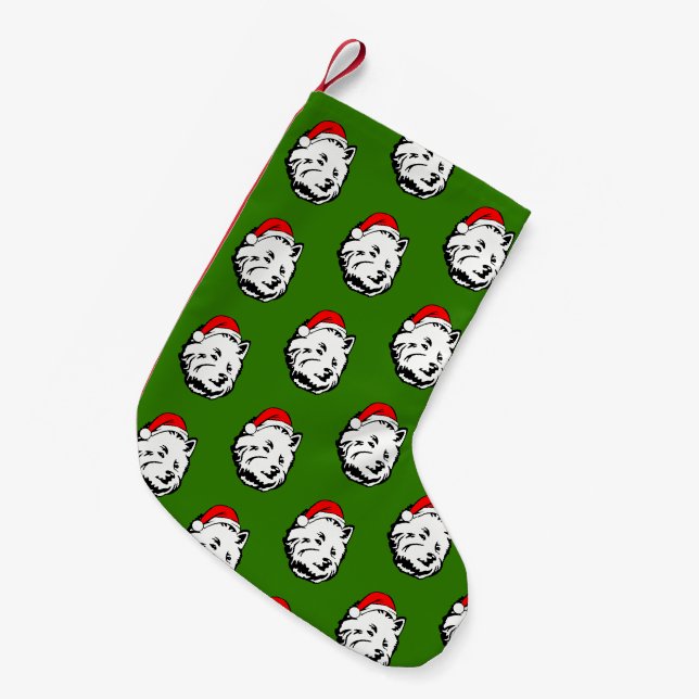 Petite Chaussette De Noël West Highland Terrier Dog avec Noël Santa Hat (Devant (Accrochage))