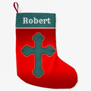 Petite Chaussette De Noël Western Cross Turquoise Faux Cuir Sur Arrière - pl