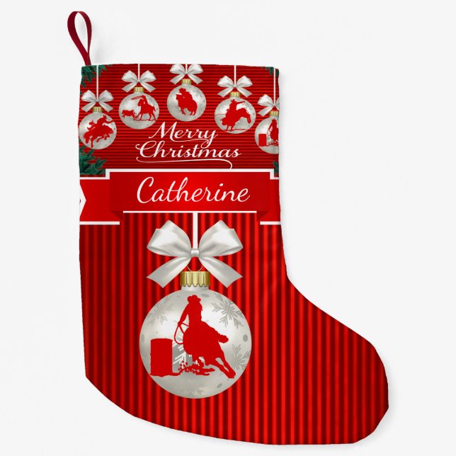 Petite Chaussette De Noël Western Rodeo Événements Barrel Racing Cowgirl (Devant)