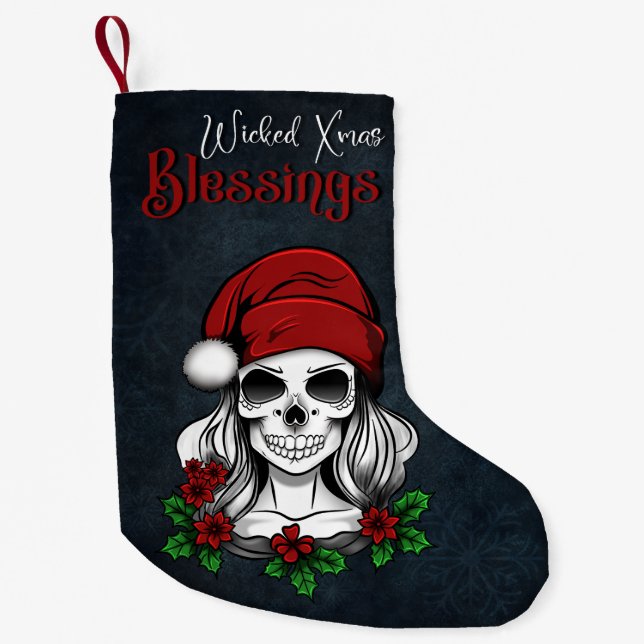 Petite Chaussette De Noël Whimsical gothique Père Noël Crâne Noël (Devant)