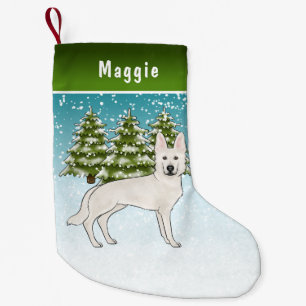 Petite Chaussette De Noël White Swiss Shepherd White GSD Chien Forêt d'hiver