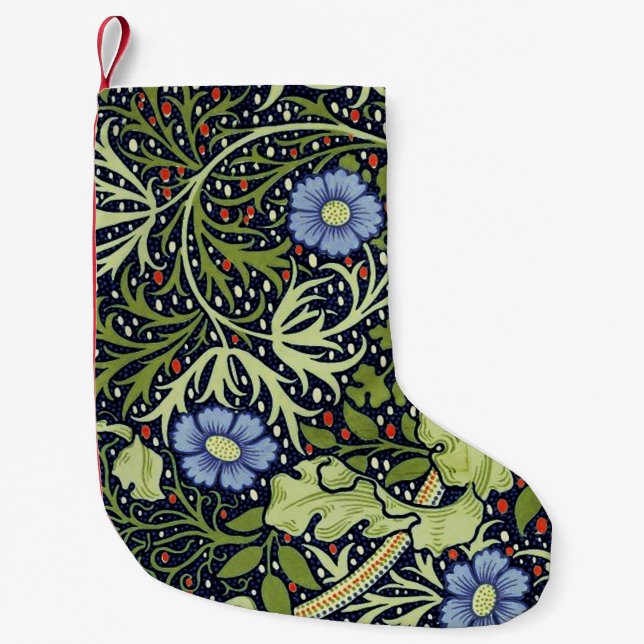 Petite Chaussette De Noël William Morris Fleur d'antiquité aux algues marine (Devant)