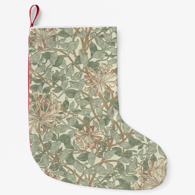 Petite Chaussette De Noël William Morris Honeysuckle Vert Floral (Devant)