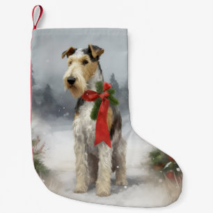 Petite Chaussette De Noël Wirefox Terrier Chien de Noël de neige
