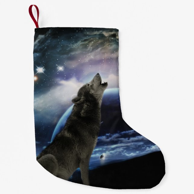 Petite Chaussette De Noël Wolf hurle sur la lune (Devant)