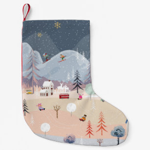 Petite Chaussette De Noël Wonderland d'hiver : Scène Vintage de campagne.