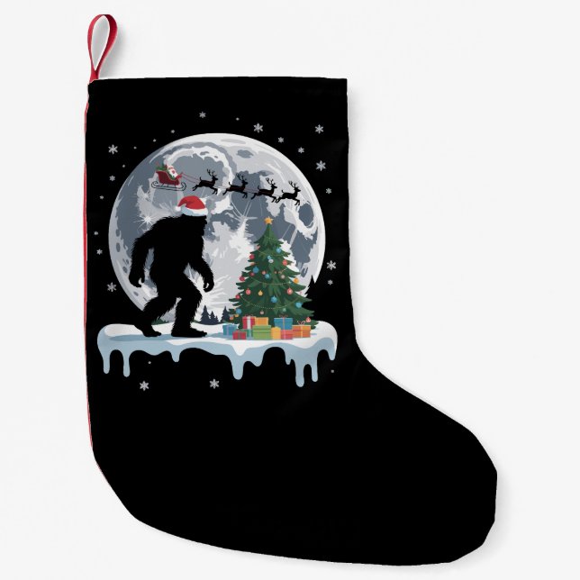 Petite Chaussette De Noël Xmas Bigfoot Père Noël Arbre Sleigh Lune Reindeen  (Devant)