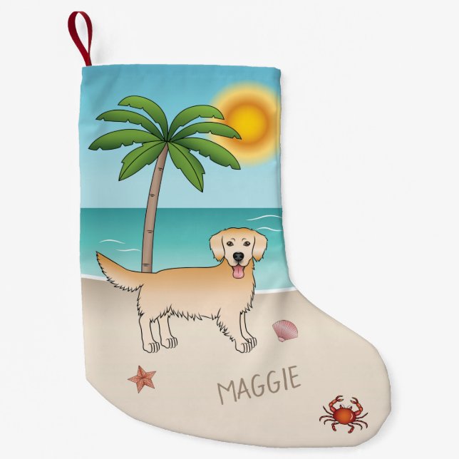 Petite Chaussette De Noël Yellow Golden Retriever À Une Plage Tropicale D'Ét (Devant)