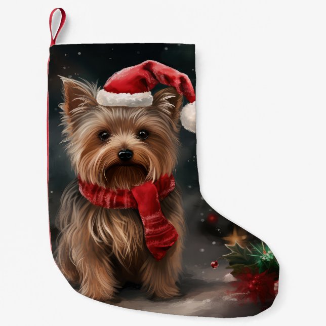 Petite Chaussette De Noël Yorkshire Terrier Dog dans la neige Noël (Devant)