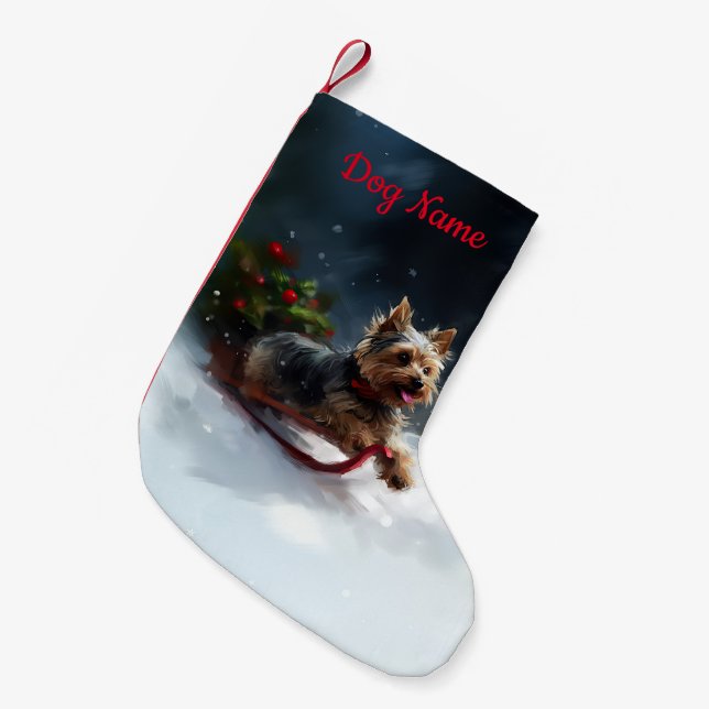 Petite Chaussette De Noël Yorkshire Terrier neige de Noël hiver (Devant (Accrochage))