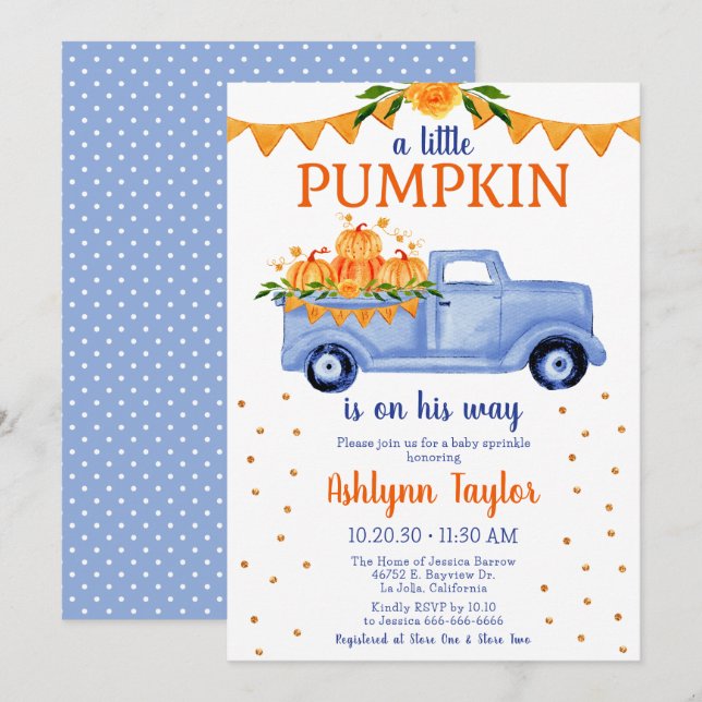 Petite Citrouille bébé saupoudrer Invitation (Devant / Derrière)