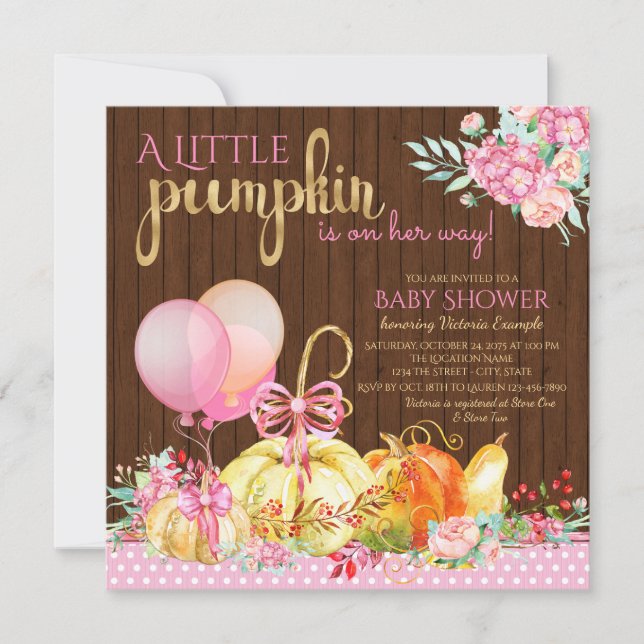 Petite Citrouille fille bébé douche Invitations (Devant)