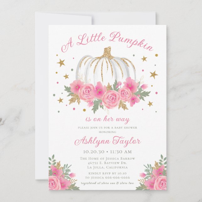 Petite Citrouille Invitation Baby shower fille (Devant)