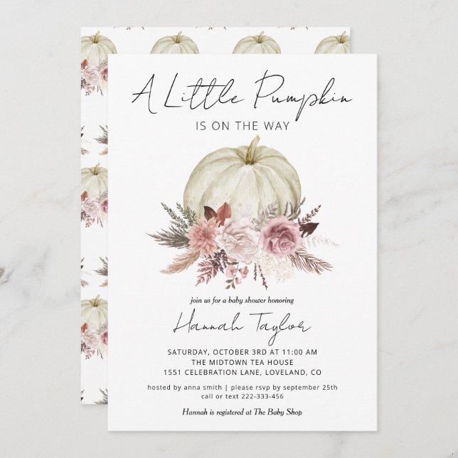 Petite Citrouille Invitation Baby shower fille (Devant / Derrière)