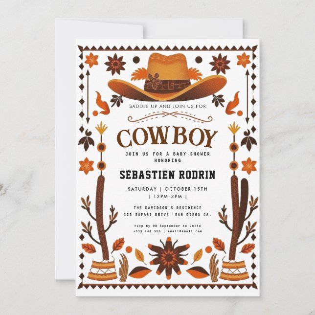 Petite Cowboy Baby shower moderne Invitation (Devant)