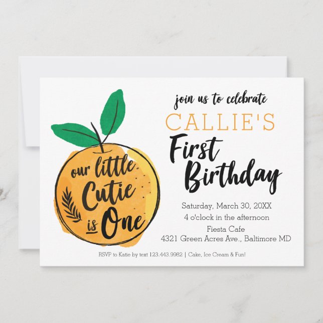 Petite Cutie Orange Première Invitation Anniversai (Devant)
