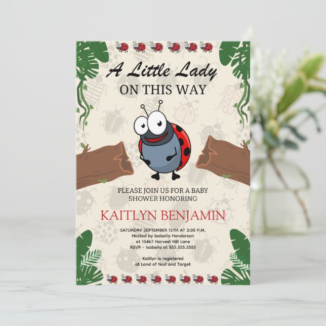 Petite dame Ladybug fille Baby shower Invitation (Debout devant)