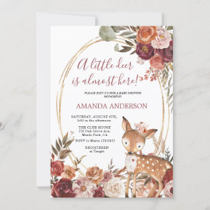 Petite Deer Beige Marsala Baby shower invitation