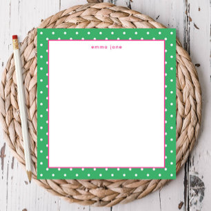 Petite Dots Pink and Green Personalized Notepad