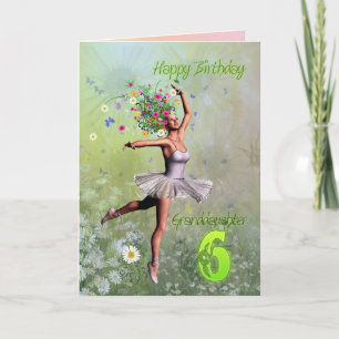 Petite fille 6 ans, fleur carte d'anniversaire fée