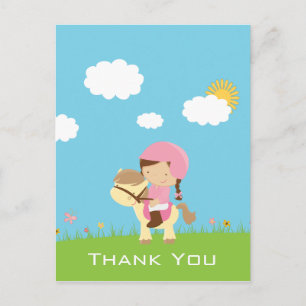 Petite fille à cheval merci carte postale