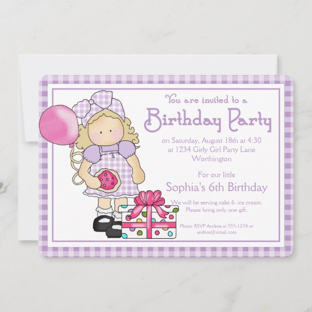 Petite fille Anniversaire Fête Invitation Pays Fil (Devant)