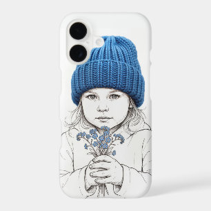 Petite Fille au Chapeau Bleu et Fleurs de Ne-m'oub
