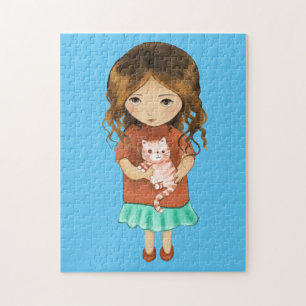 PETITE FILLE AVEC CHAT ART JIGSAW PUZZLE