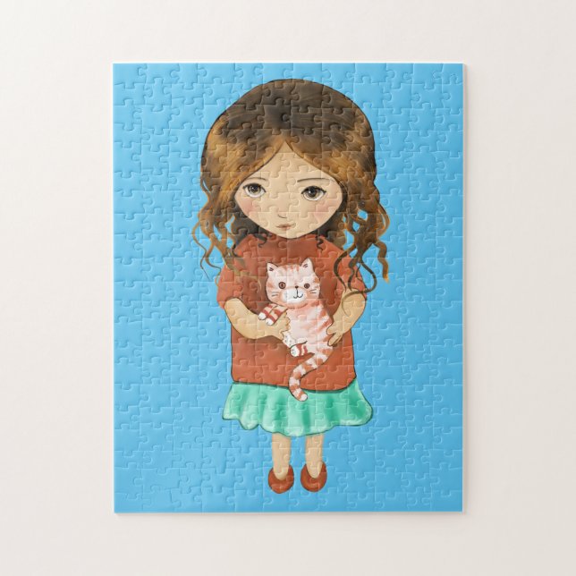 PETITE FILLE AVEC CHAT ART JIGSAW PUZZLE (Vertical)