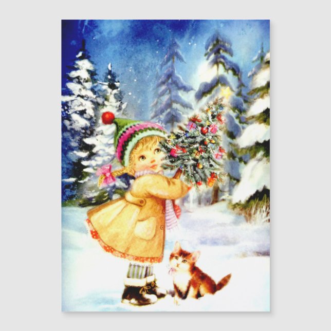 Petite fille avec la carte de Noël Arbre (Devant)