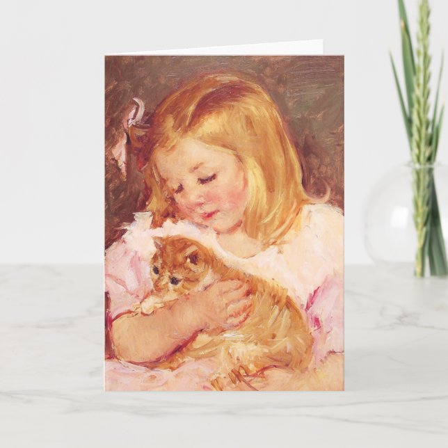 Petite fille avec la carte de voeux de chat (Devant)