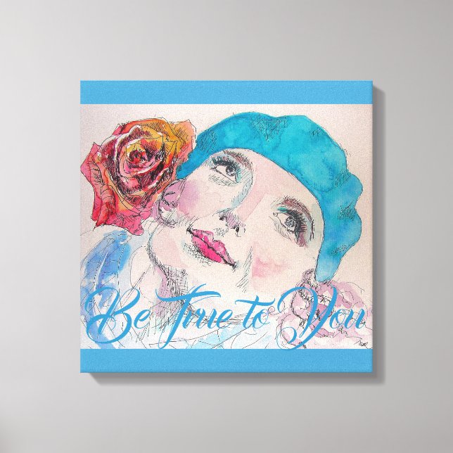Petite fille avec toile d'aquarelle de rose rouge  (Recto)