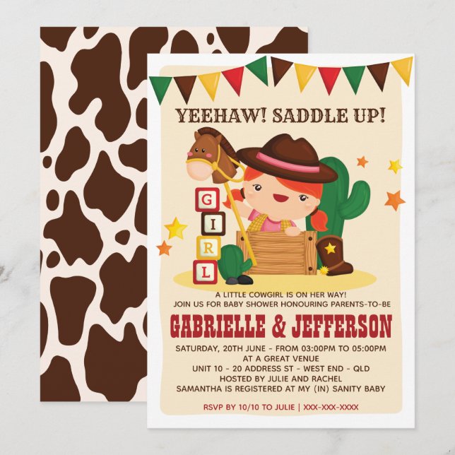 Petite fille Baby shower Invitation (Devant / Derrière)