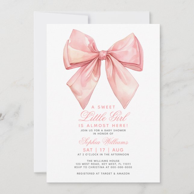 Petite fille Baby shower rose pâle Invitation (Devant)
