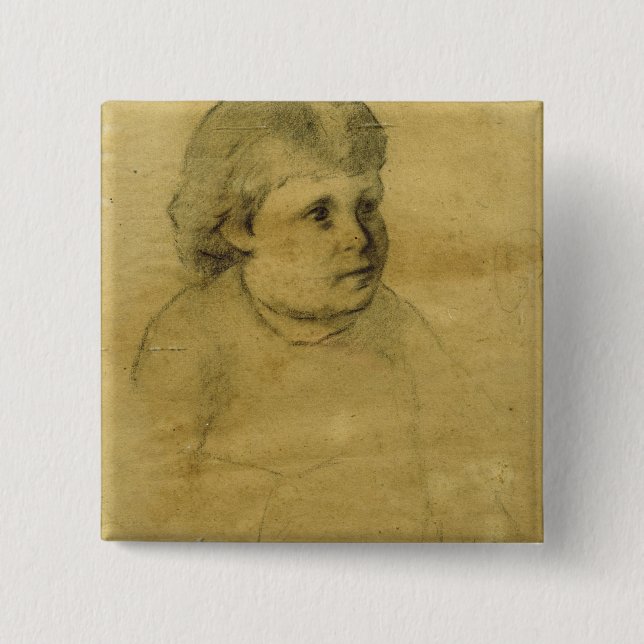 Petite fille (charcoal) 2 inch square button (Front)