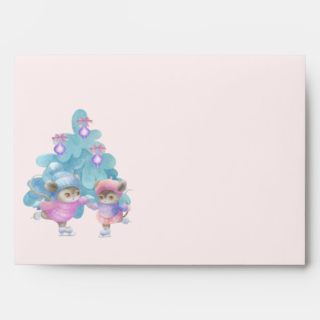 Petite-fille Cute Mice Patinage Enveloppe de Noël (Devant)
