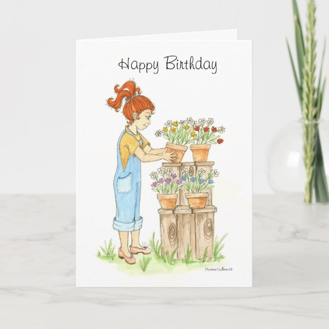 Petite fille dans le jardin Carte d'anniversaire (Devant)