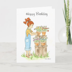Petite fille dans le jardin Carte d'anniversaire