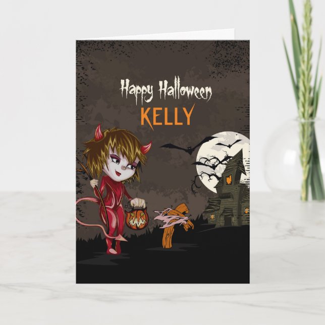 PETITE FILLE EN CARTE HALLOWEWEEN PERSONNALISÉE DE (Devant)